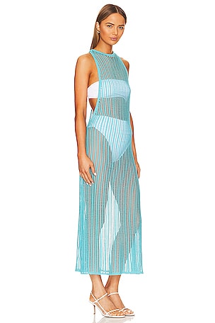 LPA Ryclen Open Knit Midi Dress in Teal