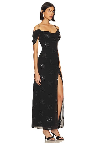 LPA Yvanna Embroidered Maxi Dress in Black