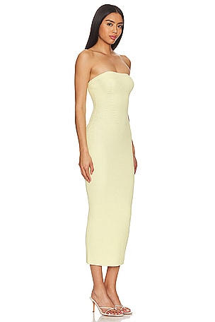 LPA Arden Strapless Knit Midi Dress in Lemon