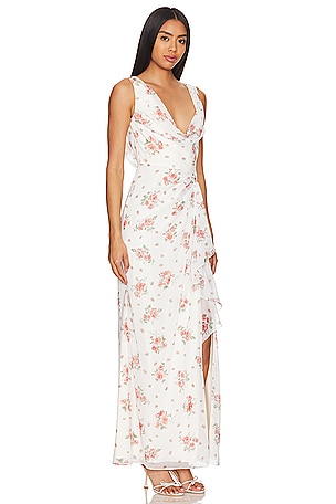 LPA Liv Draped Maxi Dress in White