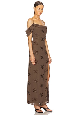 LPA Yvanna Embroidered Maxi Dress in Brown