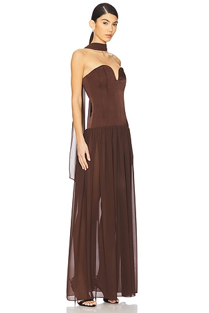 LPA Ada Corset Maxi Dress in Brown