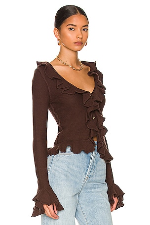 LPA Ruffle Sweater Cardigan in Chocolate