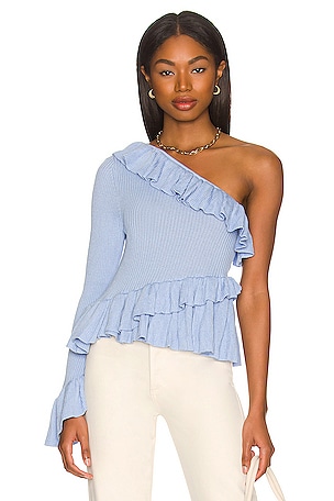 Off the store shoulder ruffle sweater