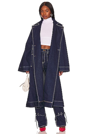 LPA Vivi Denim Trench Coat in Indigo Dark Rinse | REVOLVE