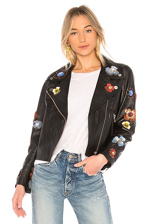 LPA 637 フローラル装飾付レザージャケット - Black | REVOLVE 