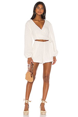 LPA White Jess Long Sleeve Surplice Neckline Textured Romper sold Size Medium