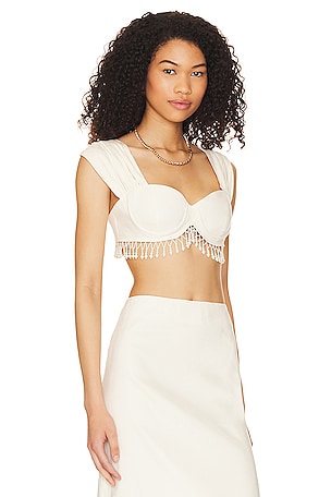 LPA Perla Fringe Trim Bra Top in Ivory