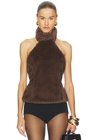 Maria Faux Fur Turtleneck Top LPA