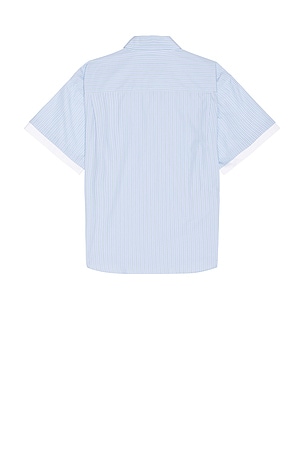 Le Père Double Short Sleeve Button Down Shirt in Blue in Blue. Size S. Also