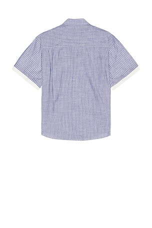 Le Père Double Short Sleeve Button Down in Blue