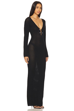 La Porte Crochet Maxi With Signature Pearl Details Dress in Black