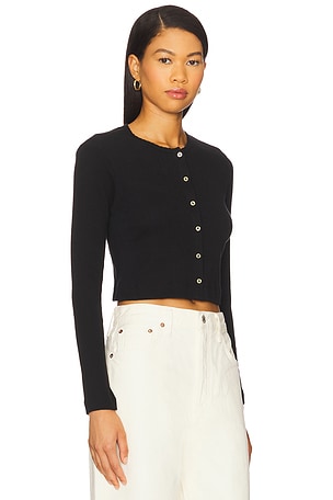 LESET Pointelle Crop Cardigan in Black