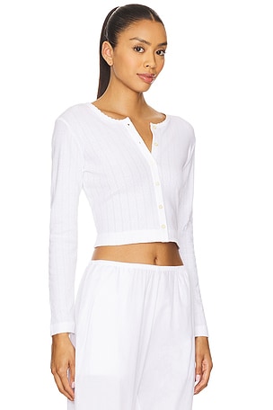 LESET Pointelle Crop Cardigan in White