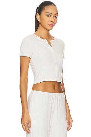 LESET Lauren Short Sleeve Cardigan in Light Grey