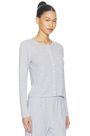 LESET Pointelle Classic Cardigan in Light Grey