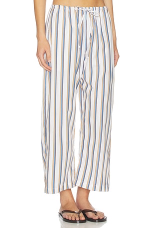 LESET Yoshi Stripe Crop Drawstring Pant in White,Blue