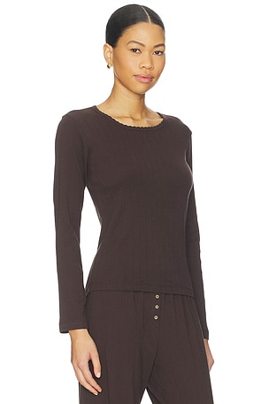 LESET Pointelle Slim Fit Long Sleeve in Chocolate