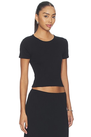 LESET Pointelle Baby Tee in Black