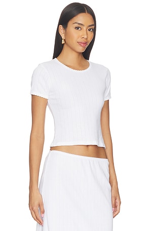 LESET Pointelle Baby Tee in White