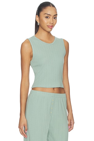 LESET Pointelle Sleeveless Crew in Teal