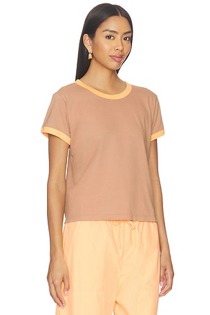LESET Margo Ringer Tee in Tan,Yellow