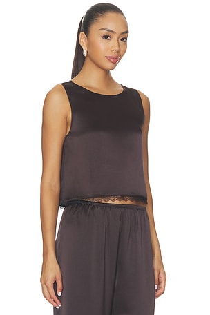 LESET Barb Lace Crop Sleeveless Crew in Chocolate