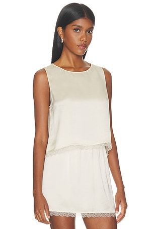 LESET TOP CROPPED SANS MANCHES EN DENTELLE BARB en Crème