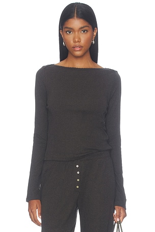 Pointelle Long Sleeve Bateau Top LESET