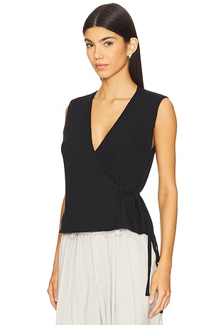 LESET Lauren Sleeveless Wrap Top in Black