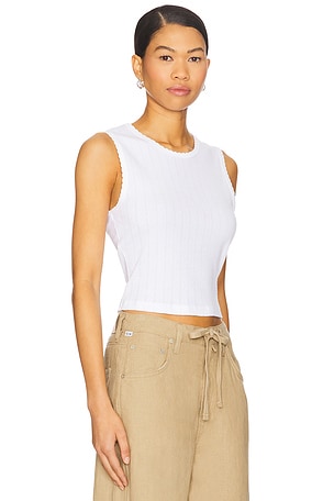 LESET Pointelle Sleeveless Crew Top in White