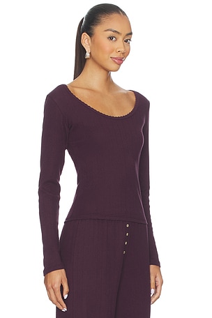 LESET Pointelle Long Sleeve Scoop Neck in Red. Size XS. Also