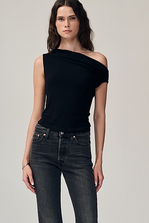Lauren Ruched Asymmetrical Shoulder Top LESET