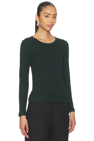 LESET Pointelle Slim Fit Long Sleeve in Dark Green. Size XS. Also