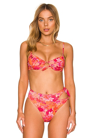 Melissa Simone Ruched Bikini Top in Pink & Orange