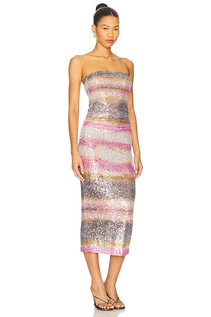 Le Superbe Shibori Stripe Tube Dress in Taupe,Pink,Black
