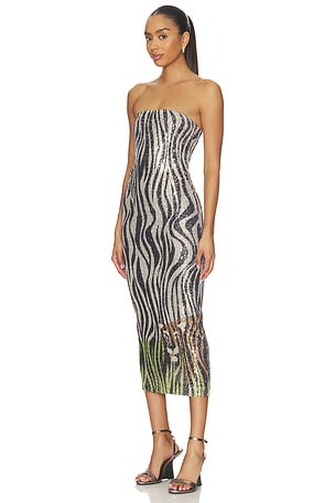 Le Superbe Hidden Tiger Tube Dress in Metallic Neutral,Black
