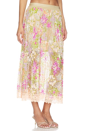 Le Superbe Flori Culture Pleated Skirt in Neutral,Pink