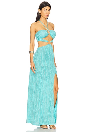 Luli Fama Double Loop Bandeau Long Dress in Teal