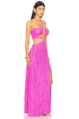 Luli Fama Double Loop Bandeau Long Dress in Fuchsia