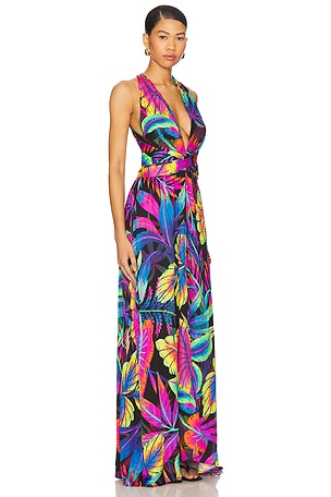 Luli Fama Neon Nights Maxi Dress in Fuchsia,Blue
