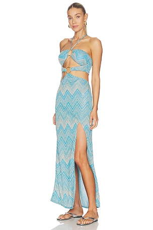 Luli Fama Double Loop Bandeau Long Dress in Blue