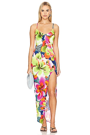 Tropical Illusions Fitted Side Slit Maxi Dress Luli Fama