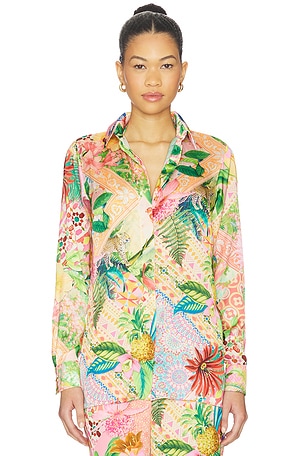 Luli Fama Blouse in Pink,Green. Size XS. Also