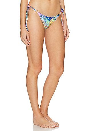 Luli Fama Deco Gardens Wavy Ruched Bikini Bottom in Blue