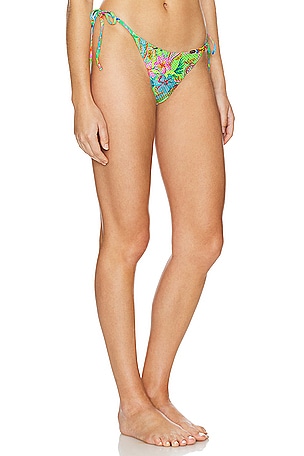 Luli Fama Hibiscus Dream Wavy Ruched Back Bikini Bottom in Green