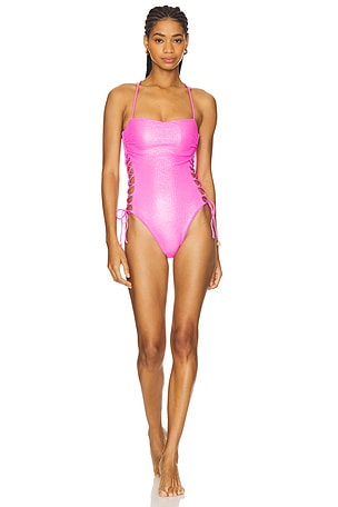 Square Neck Laced Up One Piece Luli Fama