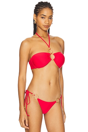 Luli Fama Drawstring Bandeau Top in Red