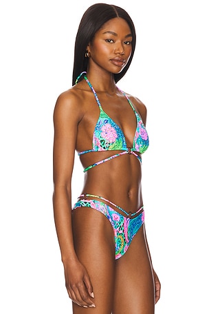 Luli Fama Crystallized Looped Triangle Top in Teal