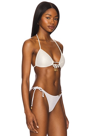 Luli Fama Molded Push Up Bandeau Halter Top in Metallic Gold
